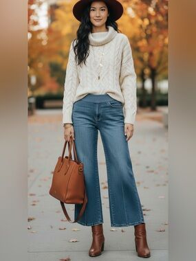 SPANX Wide Leg High-Rise Jeans in Blue L